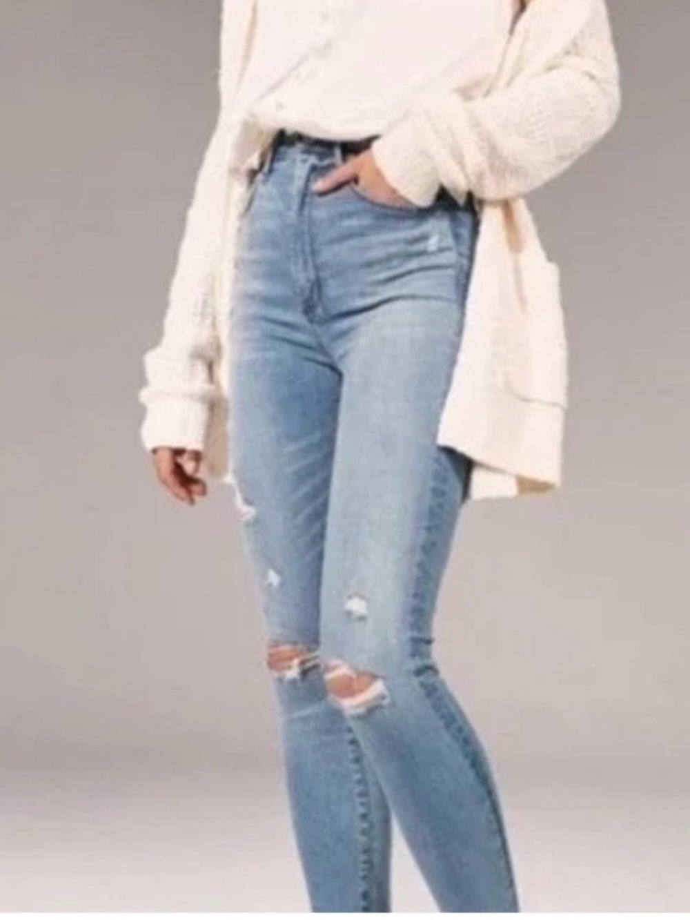Abercrombie & Fitch Light Blue Distressed Ultra High-Rise Super Skinny Jeans 26